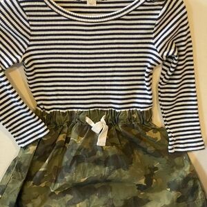 Crewcuts Ribbed Striped Top and Camo Canvas Skirt Mixed Media Casual Dress